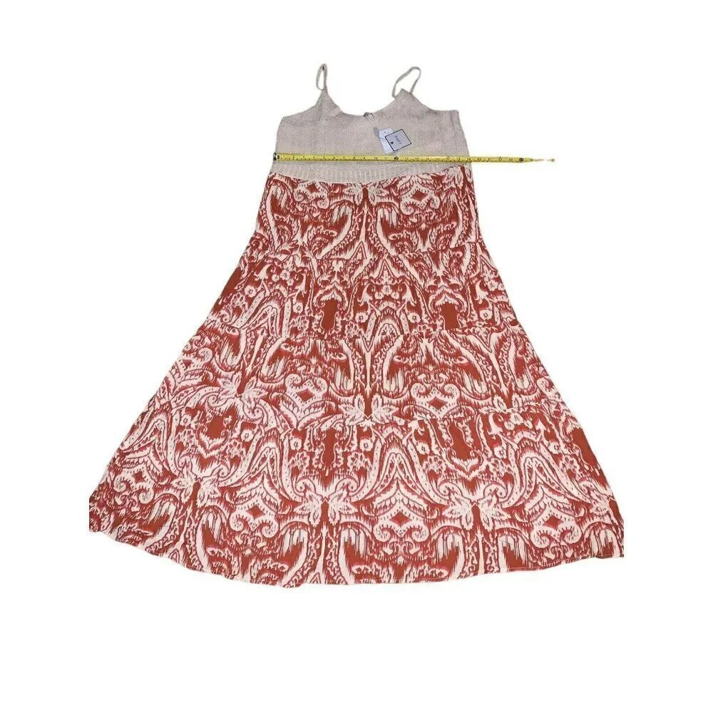 Cupio Women's Sleeveless Tiered Maxi Dress w Crochet Bodice XL Ivory & Rust BOHO